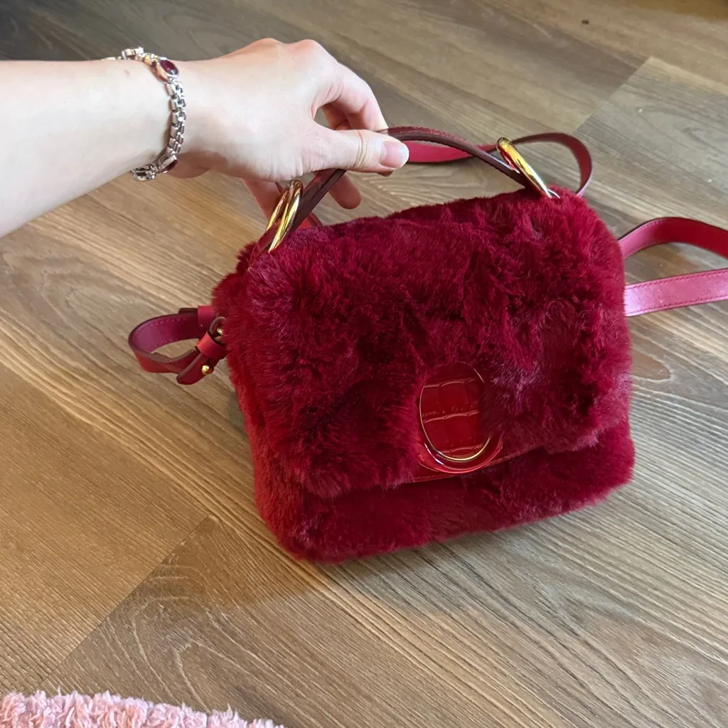 Excellent condition red Chloe C faux fur leather crossbody mini bag - Image 2