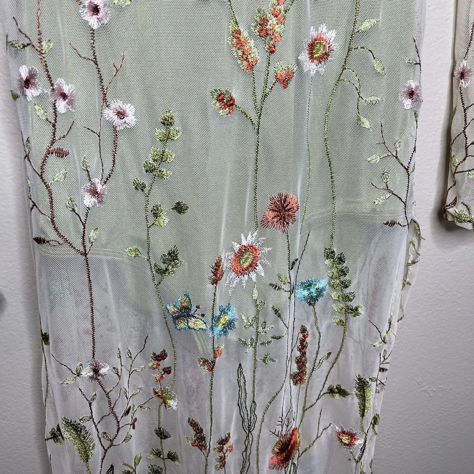 Women's Costume Whimsical Fairy Concert Rave Sheer Embroidered Floral Coachella Green Size M - Image 5