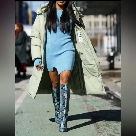 Gianni Bini Lennoxe Snake Print Leather Stilleto Heel Boots Teal Black 6.5 - Image 2