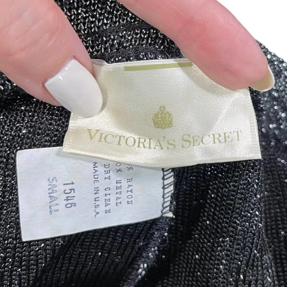 Victoria’s Secret Vintage Crown Label Black Rib Knit Metallic Leggings Size S - Image 10