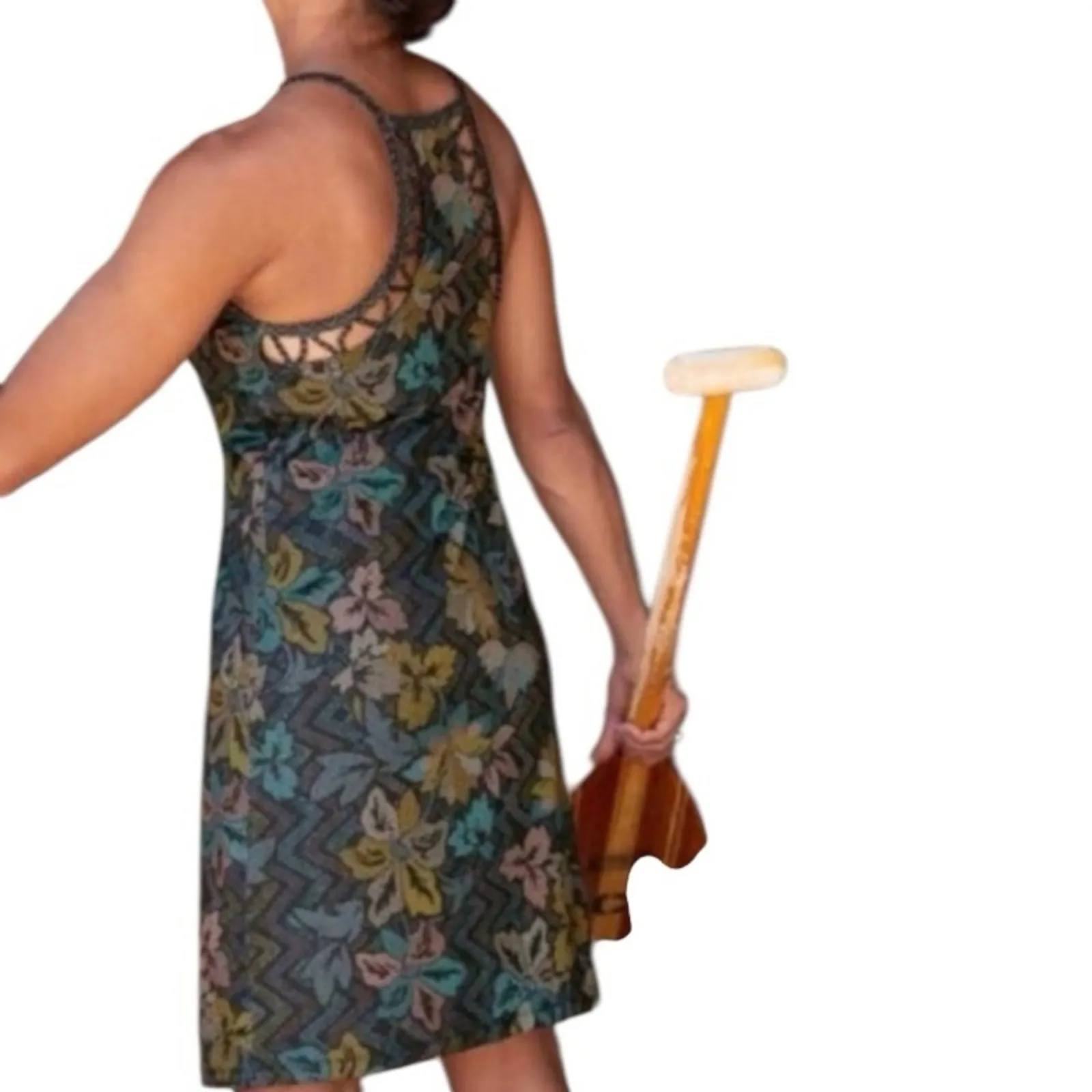 PRANA Ardor Dress “Black Horchata” XL — Racerback Built-In Bra Floral Mini - Image 2