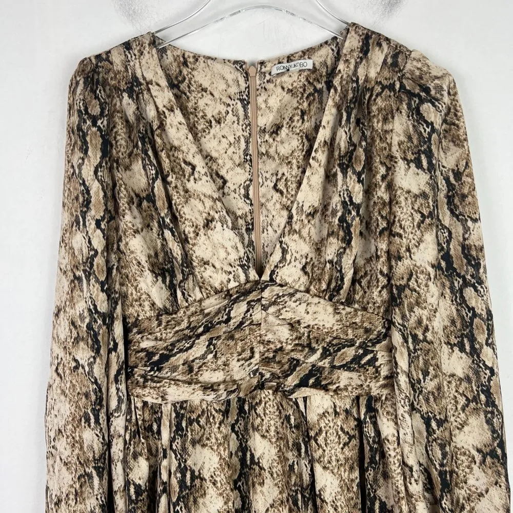 Ronny Kobo Orzora Snake Print Mini Dress Long Sleeves Size XS EUC Tan - Image 3