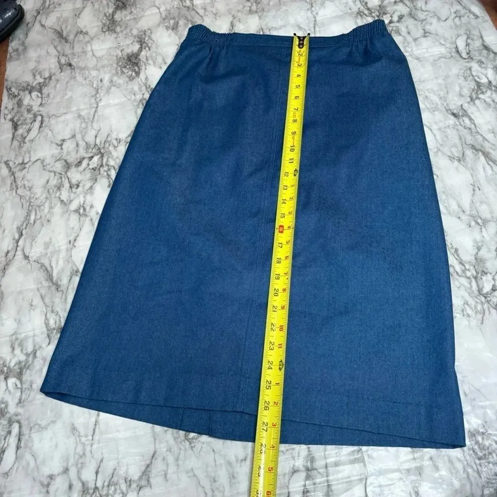 Alfred Dunner Y2K 90s vintage Cotton blend Midi length blue skirt sz 10 pockets - Image 2