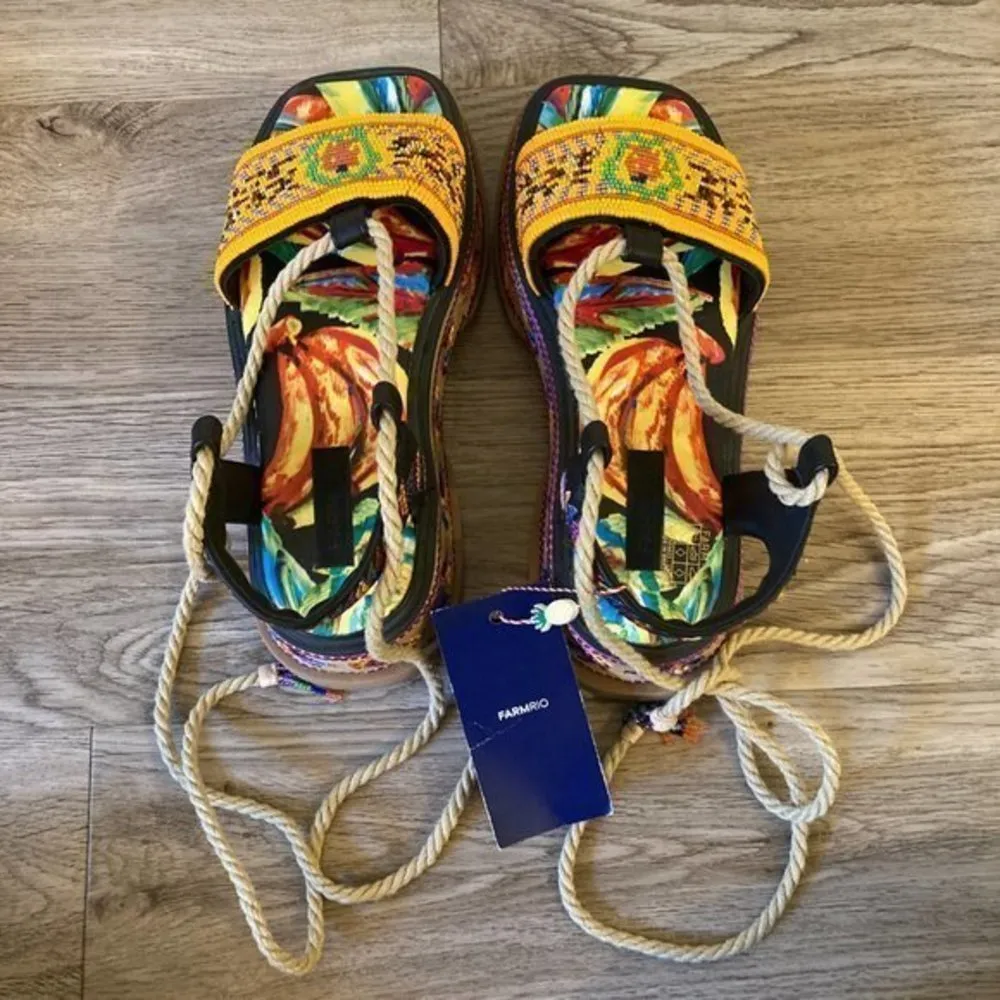 Farm Rio Beaded Banana Platform Sandal in Black Size 8 NWT - Image 5