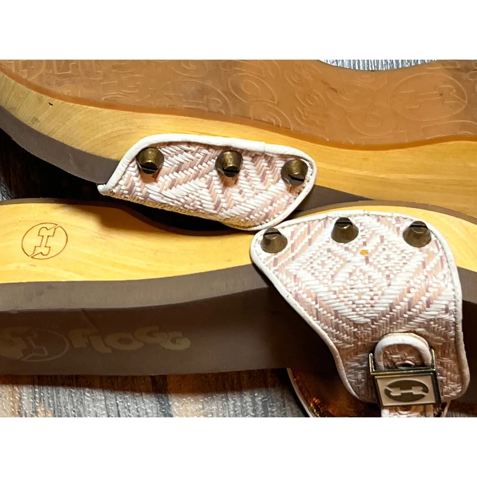 FLOGG Women Platform Wedge Sandals Slides Woven Straps Buckle Pink White Size 6 - Image 5