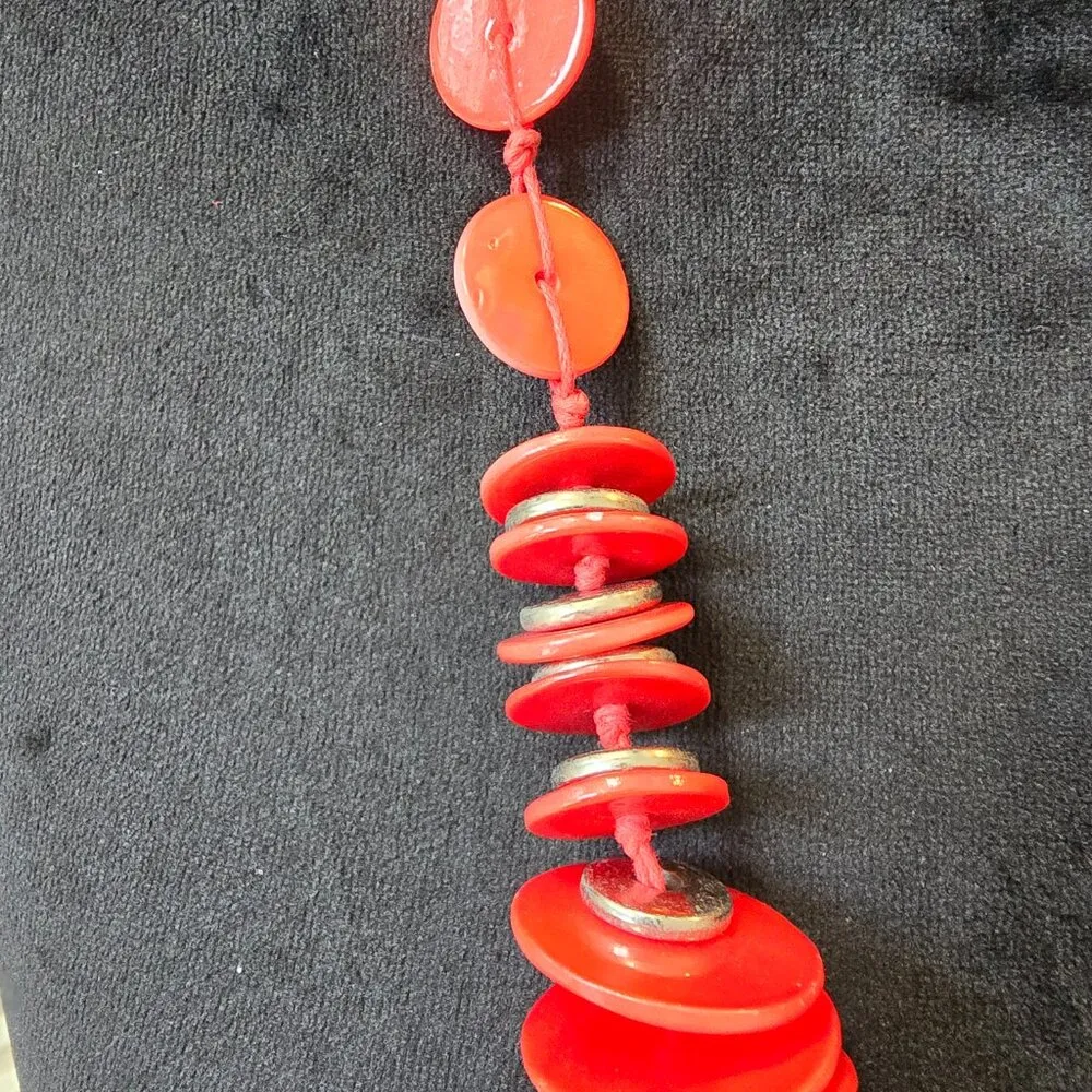 Womens Red Circle Kette Beaded Funky Necklace Jewelry with Lobster Clasp - Image 5