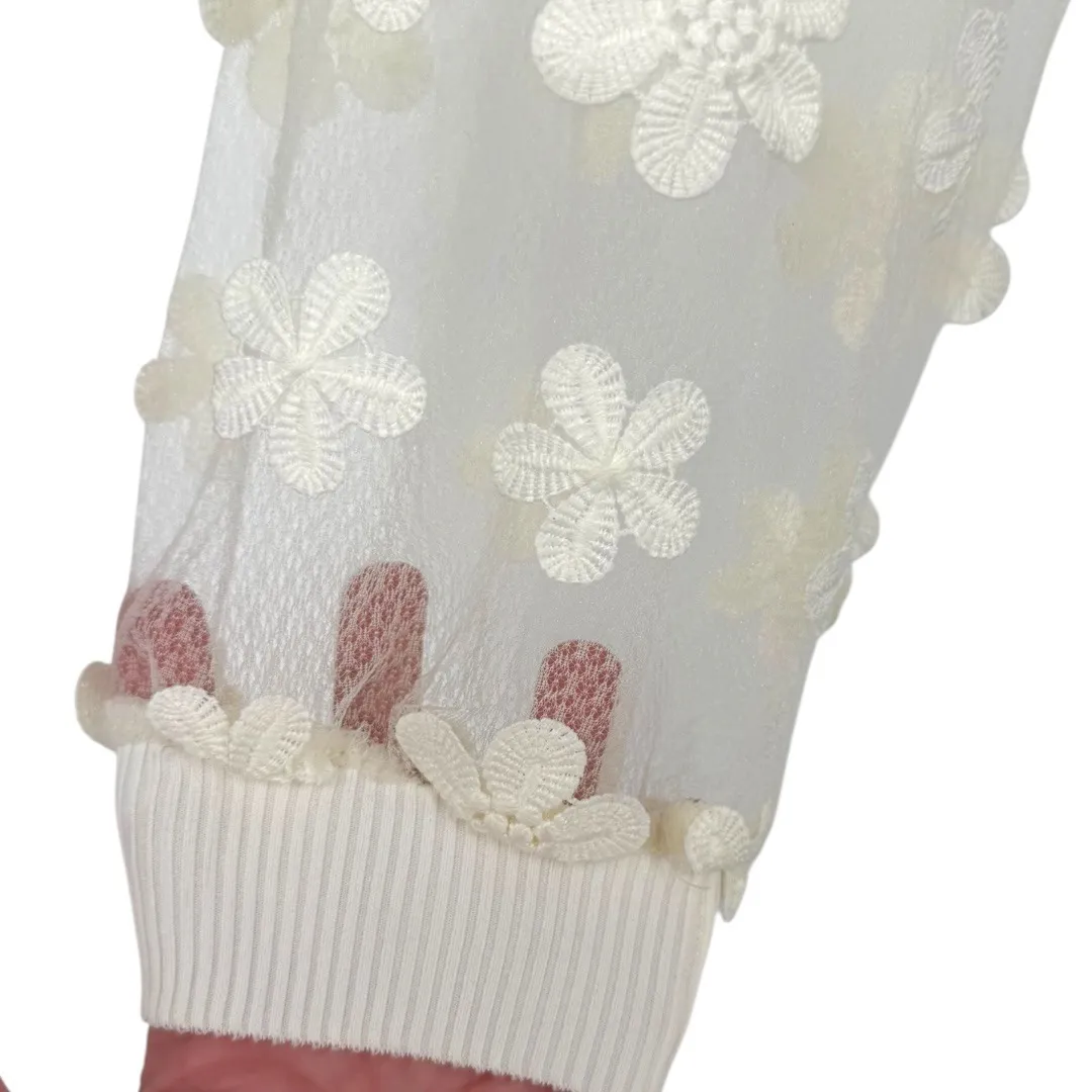 Anthropologie Dolan Sheer Sleeve Appliqué Sweater Top Cream Floral VNeck Size XS - Image 12
