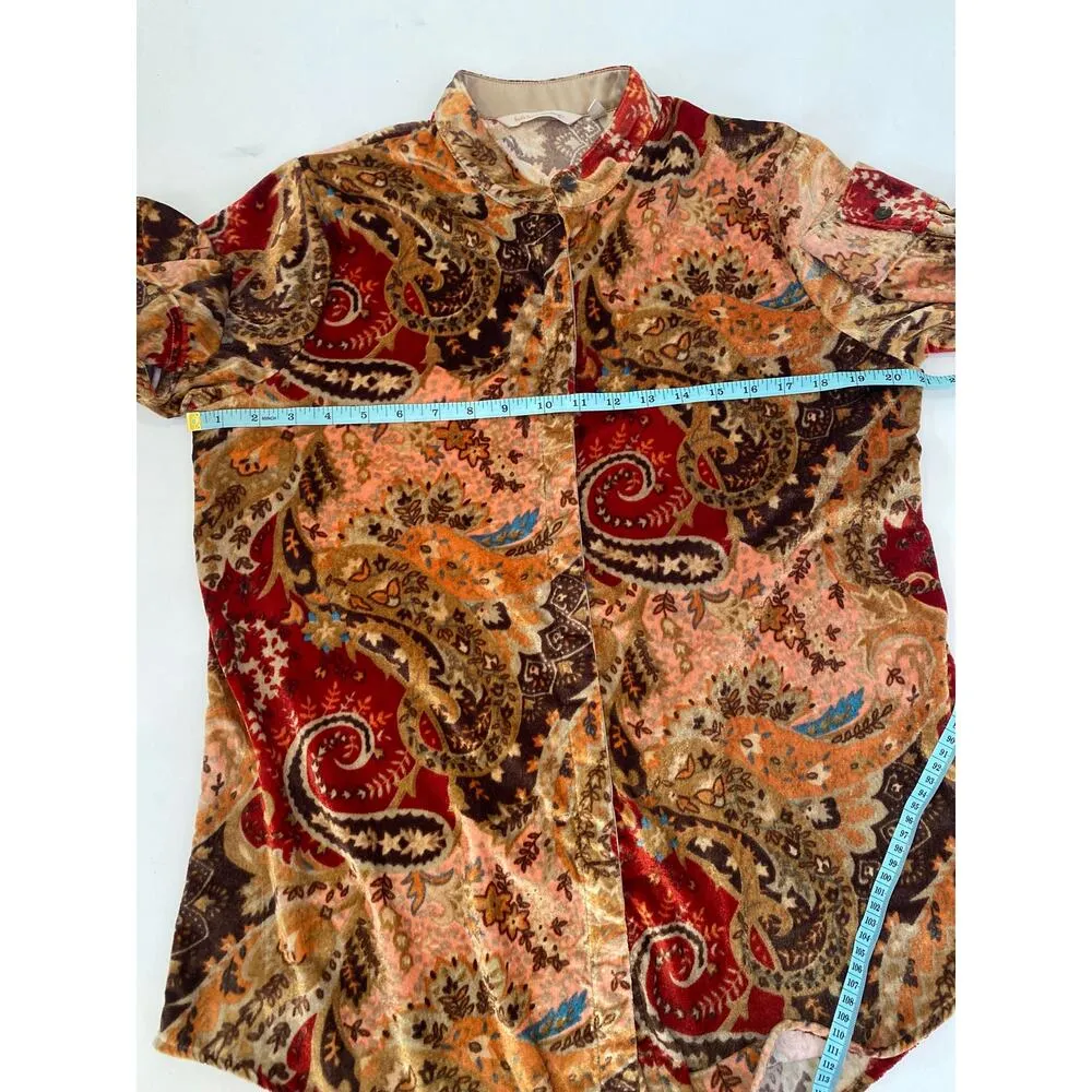 Soft Surroundings Montaigne Paisley Velour Button Down Tunic Shirt EUC Sz Sm - Image 7