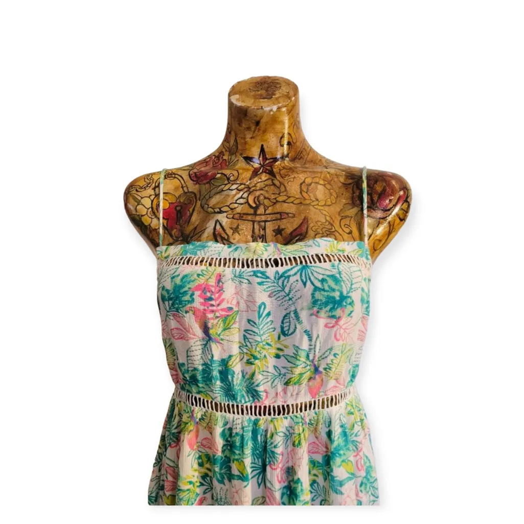 Goa Beachwear by Jopana dress pink white green maxi spaghetti straps Small - Image 4