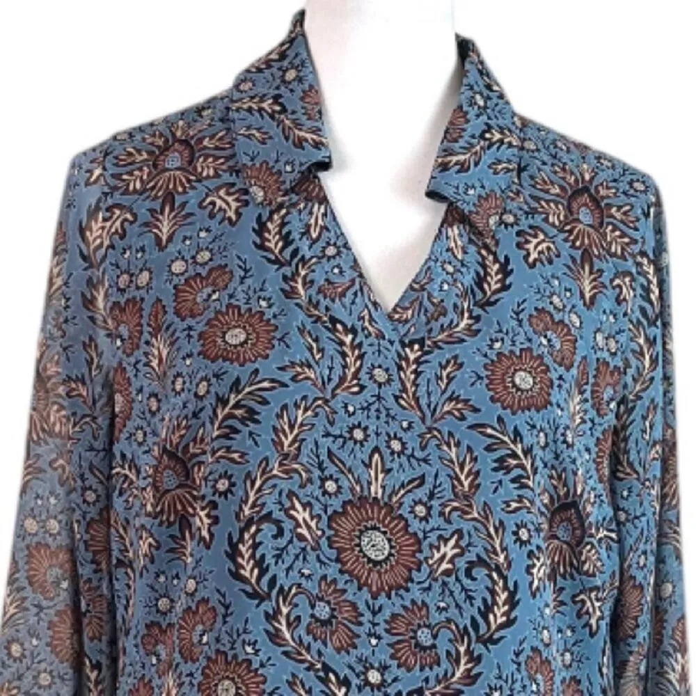 Cabi Women’s Dress #3295 Provincial Long Sleeve V-neck Blue Paisley Size Medium - Image 5