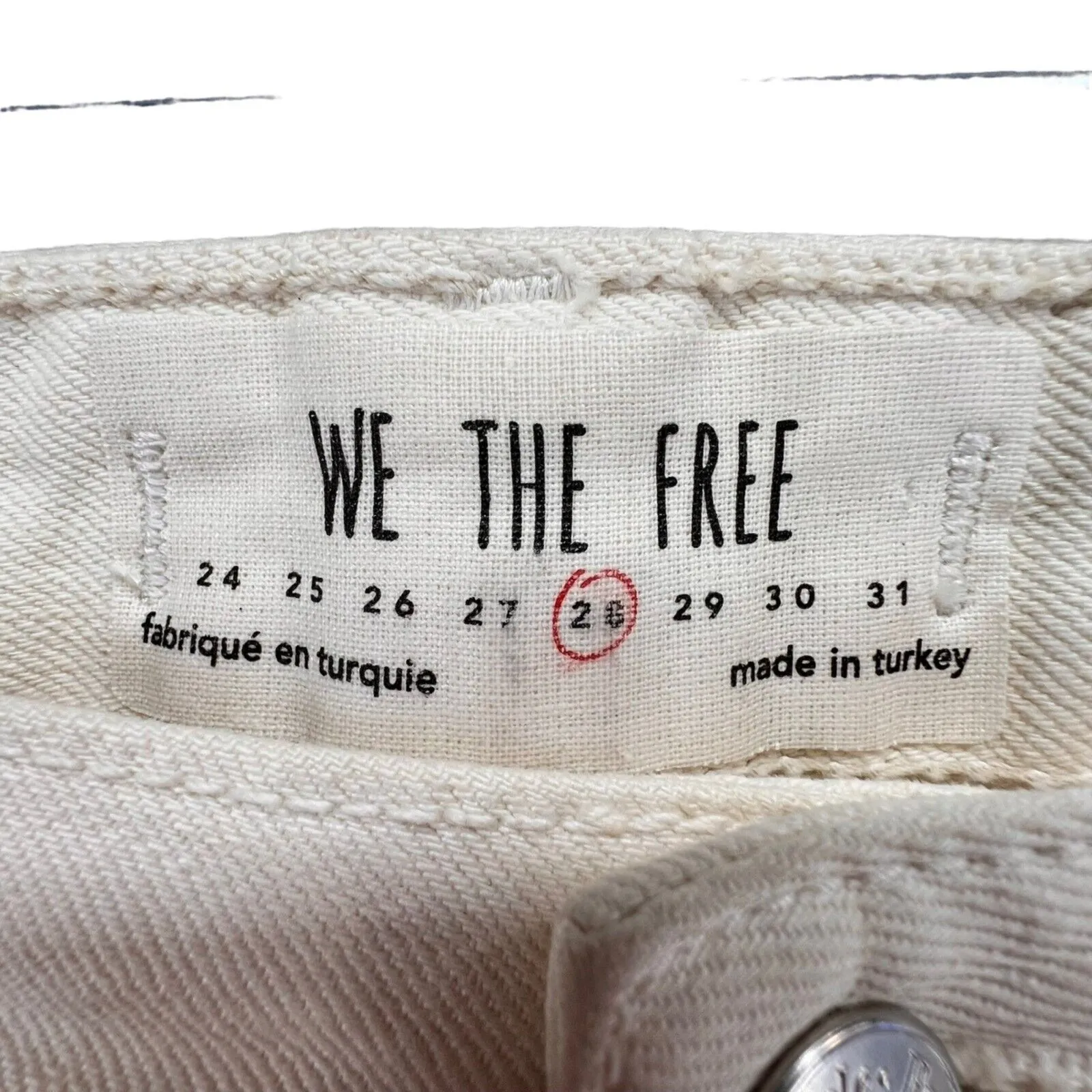 Free People We The Free Jeans Womens 27 Cream Tapered Leg Five Pocket Raw Hem - Image 9