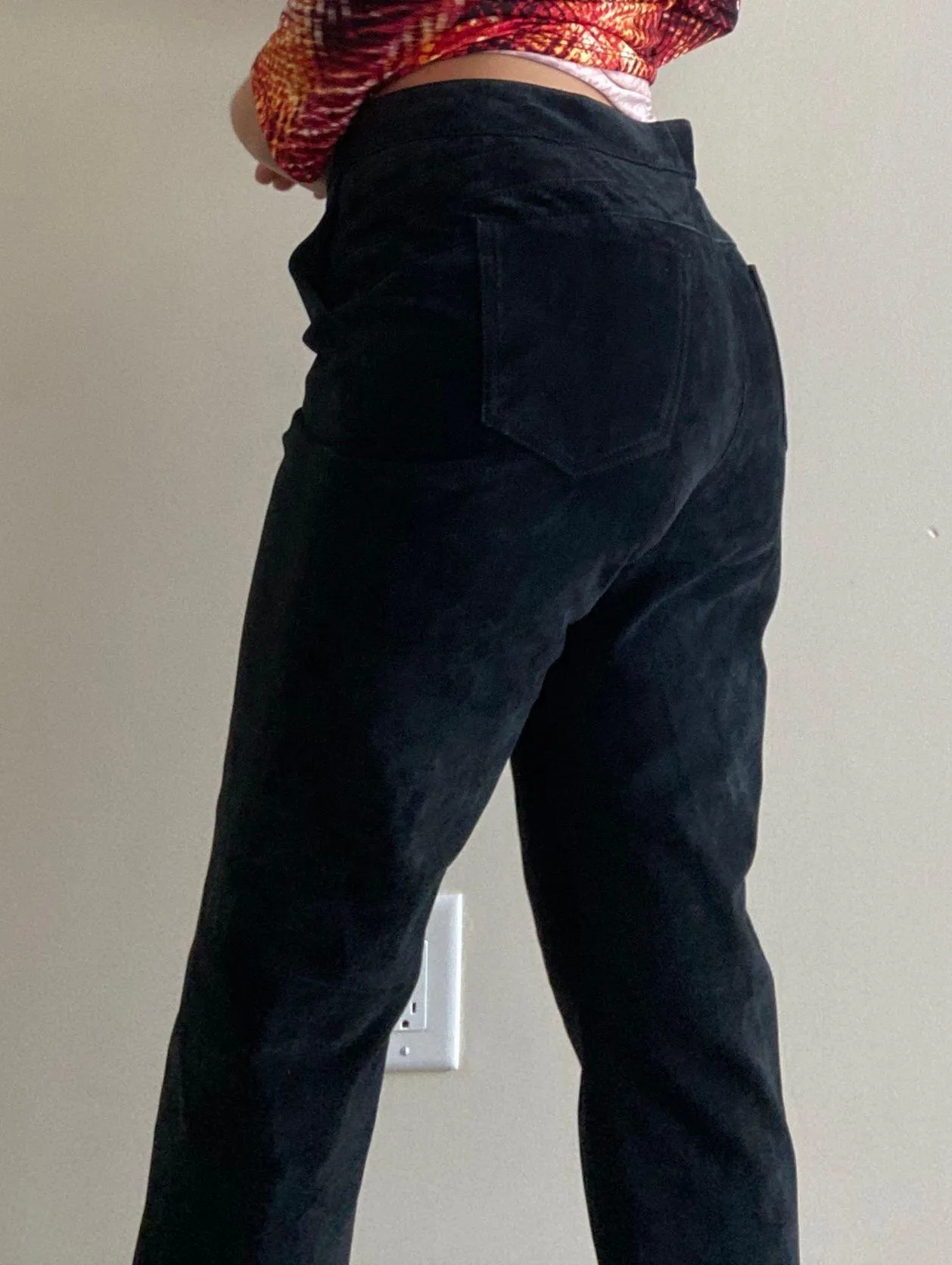 Black Y2K Suede Straight Leg Pants - Image 2