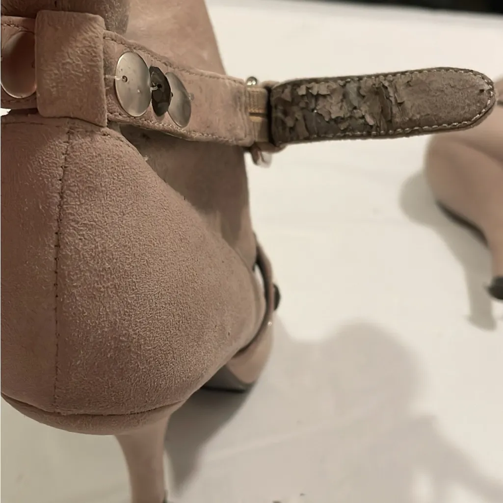 Steven By Steve Madden Genuine Leather Suede Gray Heeled Boots w Studded Straps - Image 6