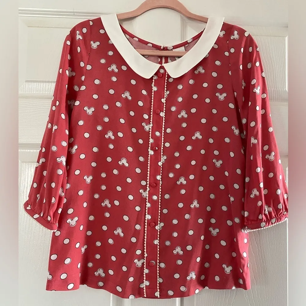 Disney’s Minnie Rocks The Dots LC Lauren Conrad Collard Blouse Top Pink Size XS - Image 2