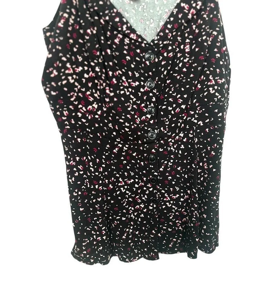 Torrid 1X Black Pink Heart Challis Fit & Flare Button Front Cami Flowy Tank Top - Image 3