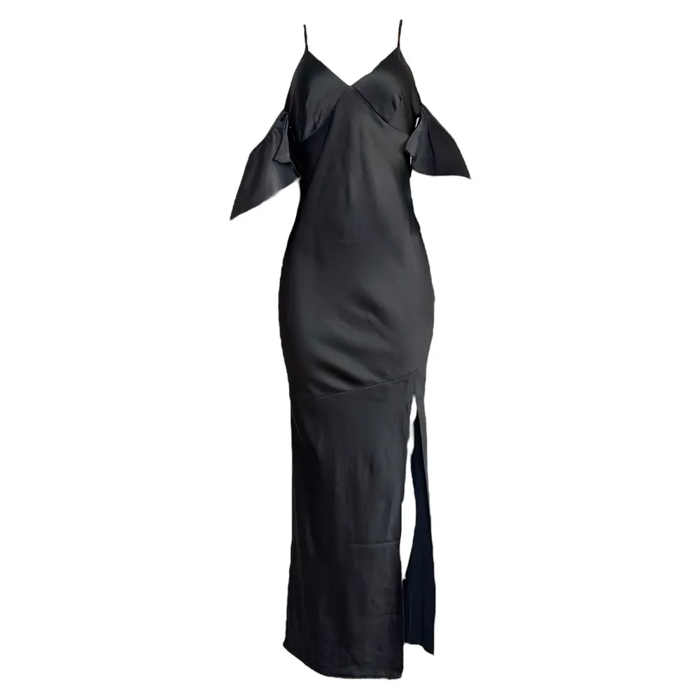 ASTR THE LABEL Kendra Cold Shoulder Satin Maxi Dress, Black, Medium - Image 6