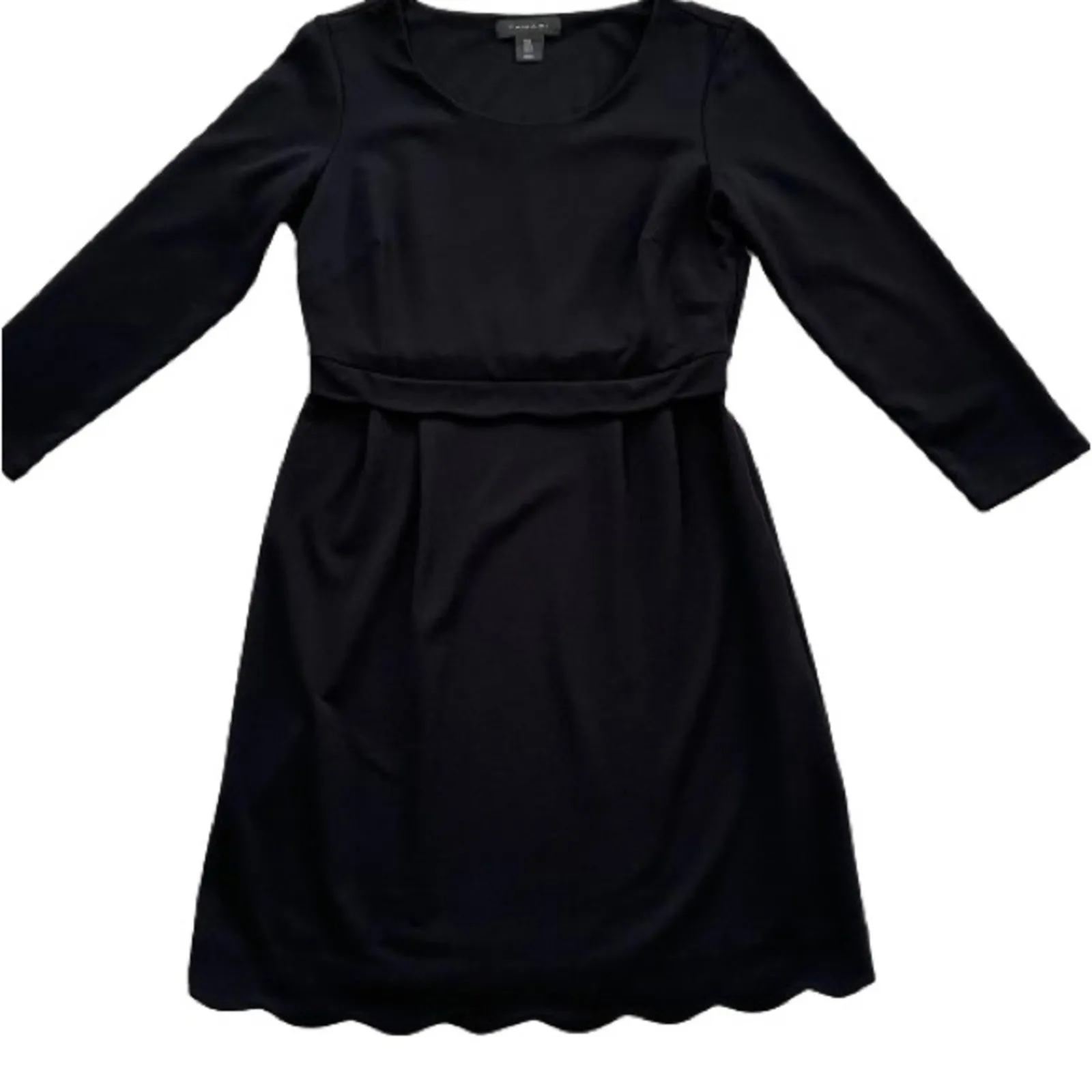 Tahari Dress LBD Black 3/4 Sleeve Scalloped Trim Stretch Sheath Dress Size 8 - Image 8