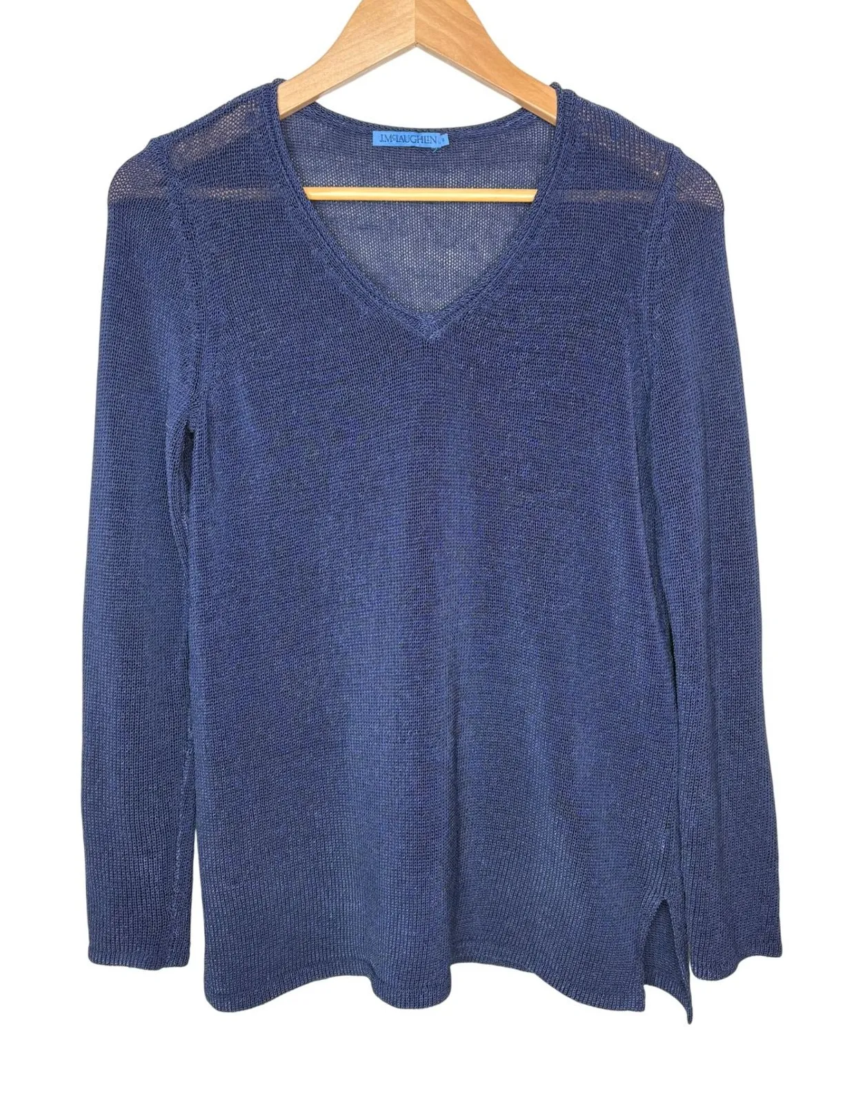 J McLaughlin Navy Blue V Neck Knit Long Sleeve Sweater Top Women Size Medium Blue - Image 1