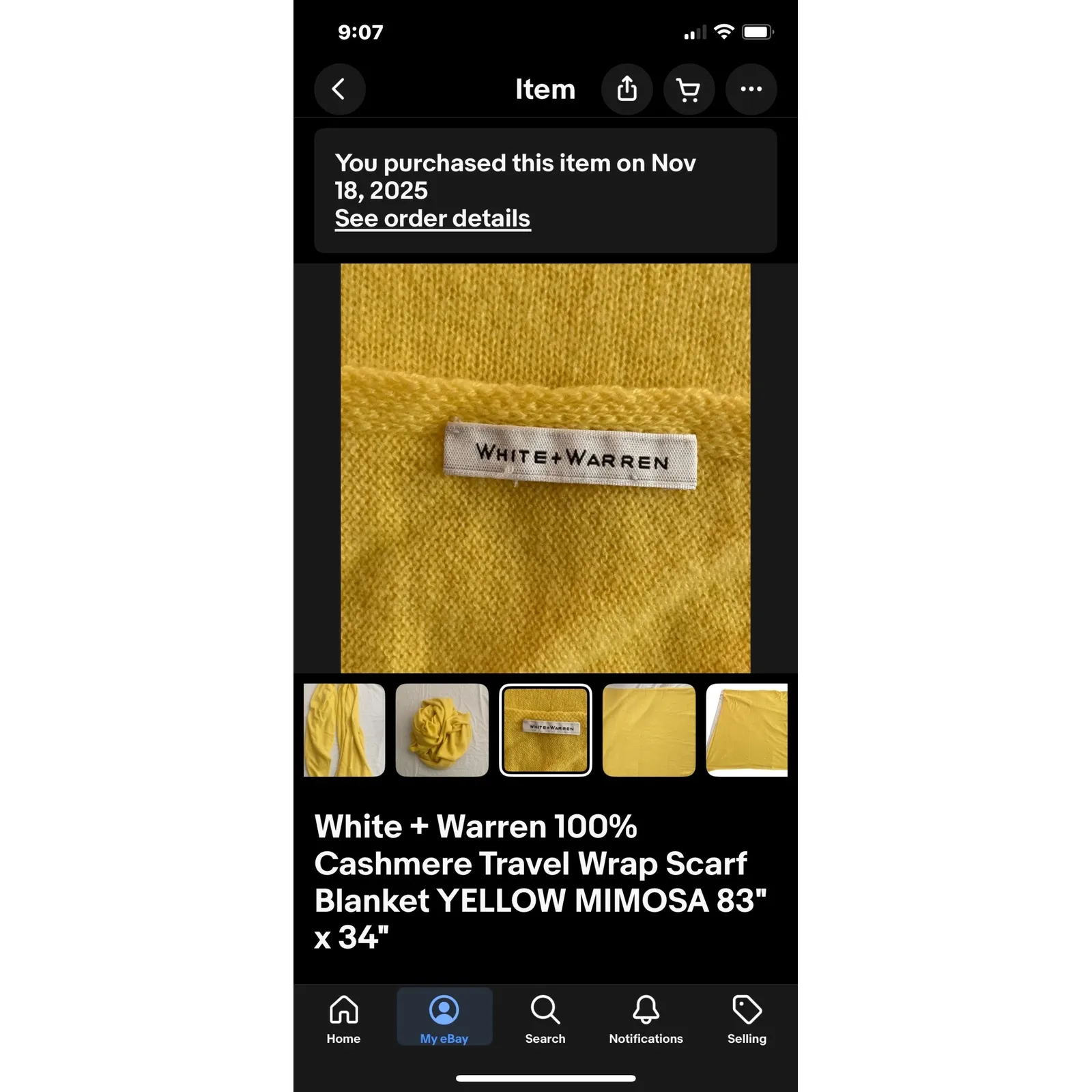 White + Warren 100% Cashmere Travel Wrap Scarf Blanket Yellow Mimosa - Image 8