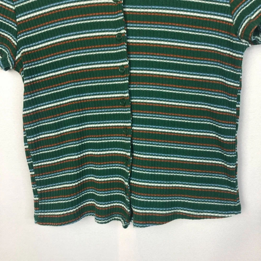 Tilly's  Sky with Sparrow Green Striped Button Down Short Sleeve XL - Image 4