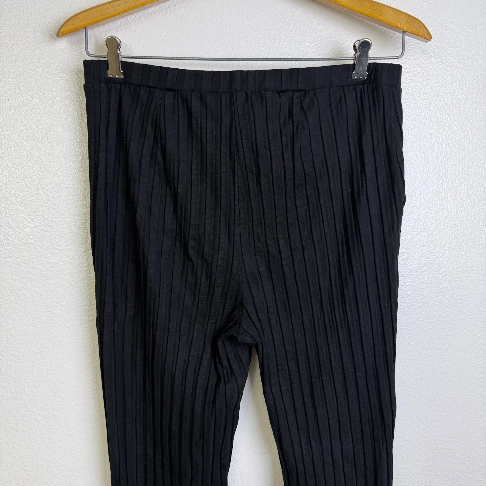 Eileen Fisher Ribbed Knit Pants Womens Medium Black Pull On Flare 27 EUC - Image 3