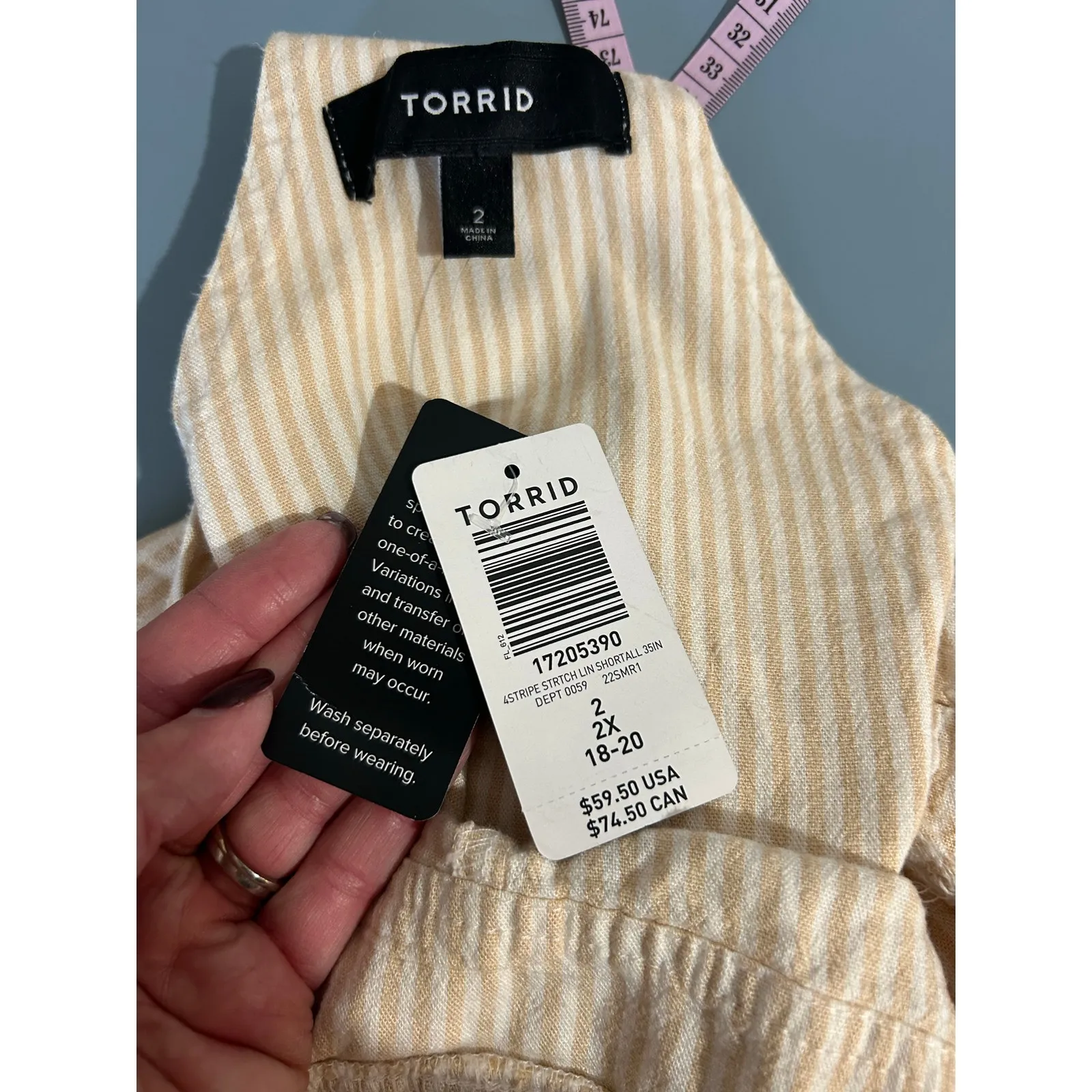 Torrid yellow striped shortalls size 2X adjustable NWT - Image 5