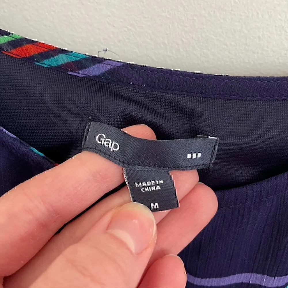 GAP Navy Blue Red White Multi Striped Sleeveless Tie Waist Blouson Maxi Dress M - Image 4