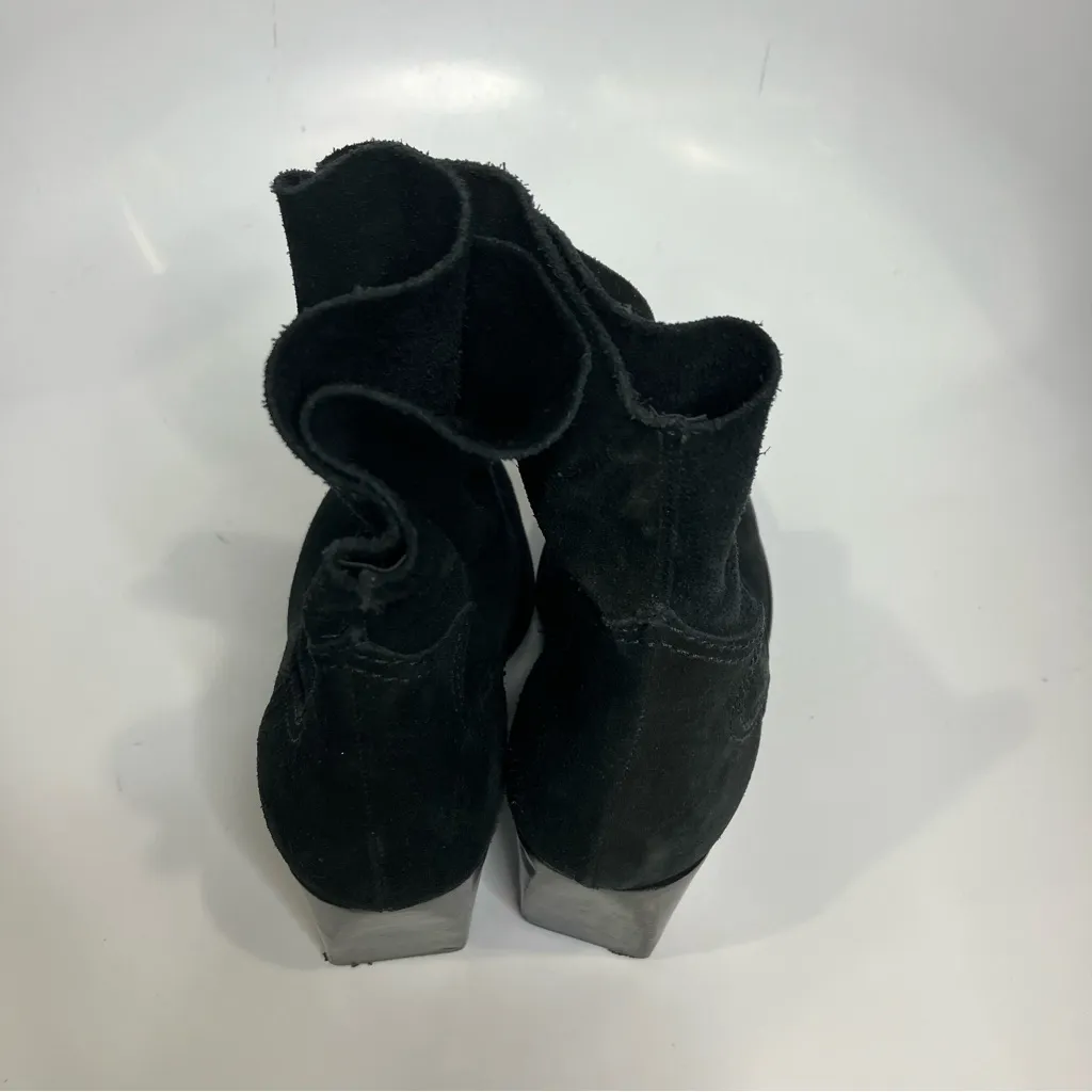 Schutz Tessie black leather suede boots block heel trendy western women size 7.5 - Image 9