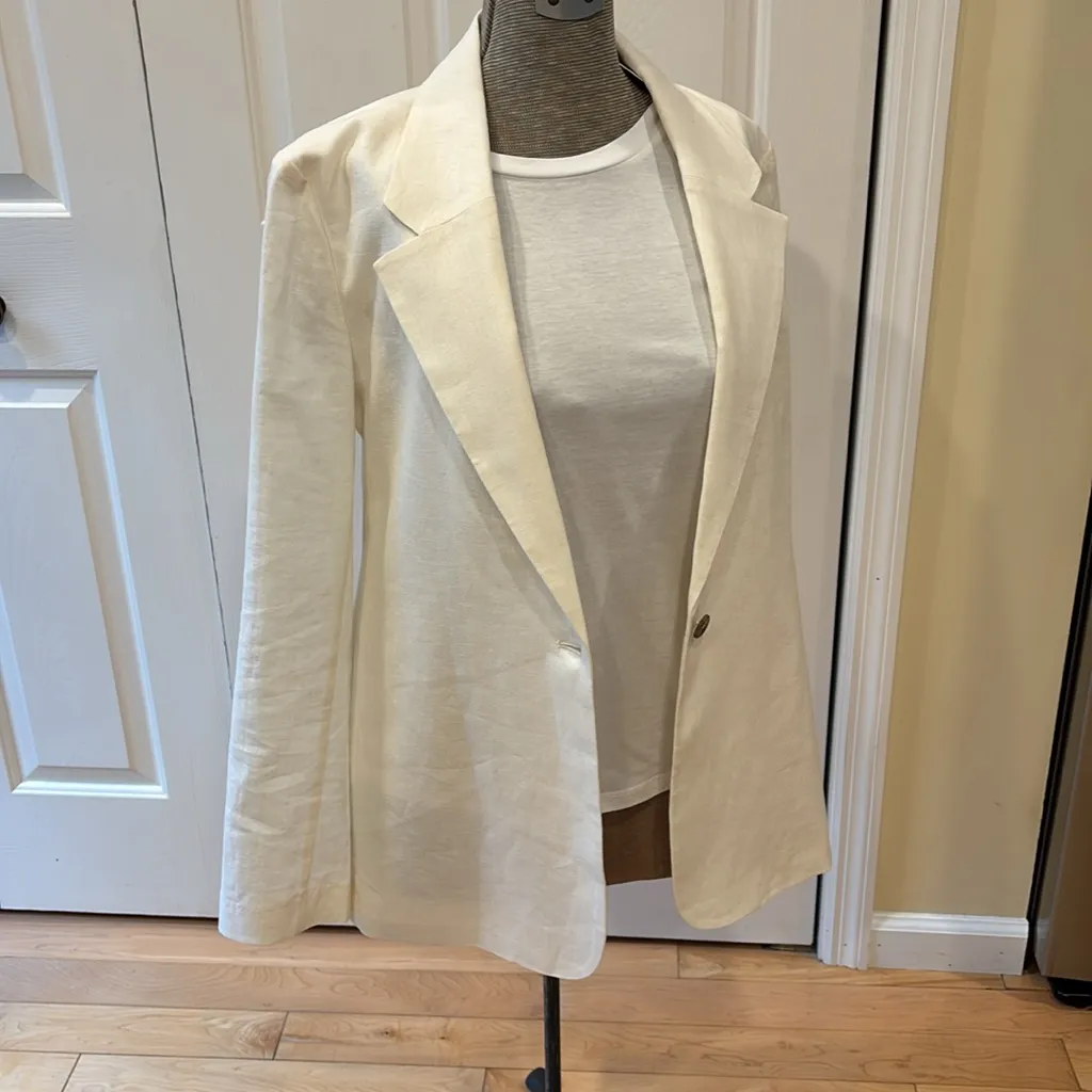 Calvin Klein Antique White Linen and Cotton partially lined one button Blazer - Image 8