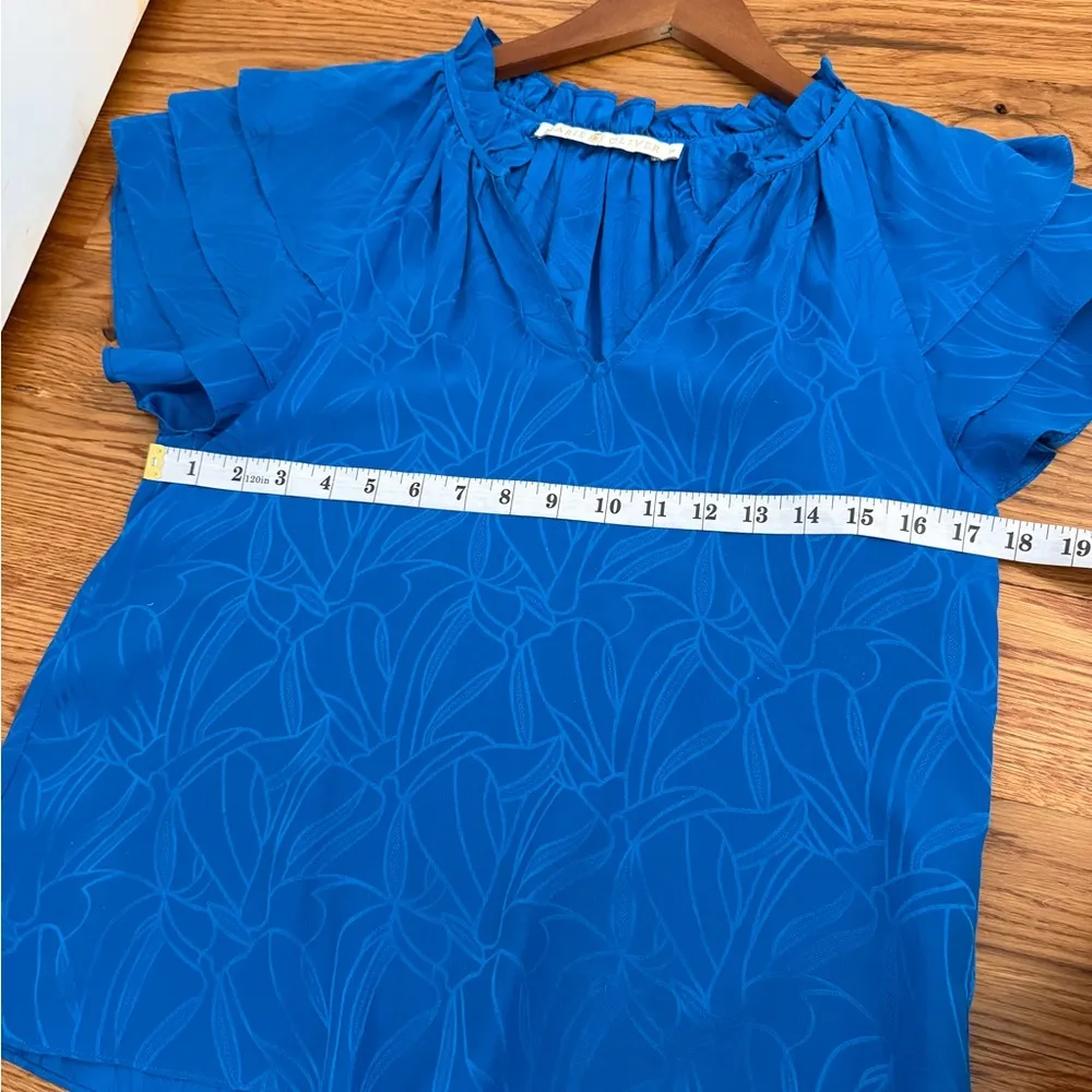 Marie Oliver Sz XS Women's Ruffle Sleeve 100% Silk Cobalt Blue Top Blouse - Image 6