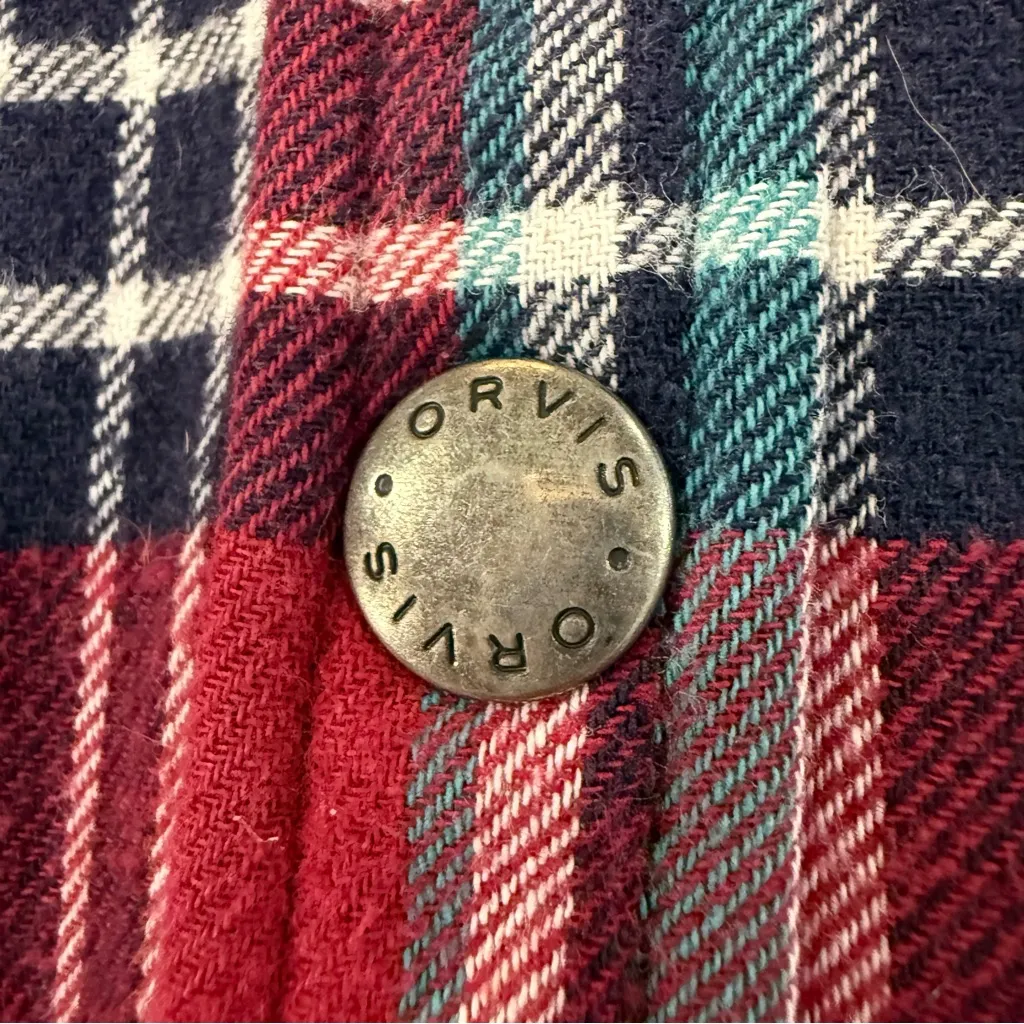 Orvis Fleece Lined Plaid Flannel Pinnacle Shirt Jacket Shacket Women’s XXL Blue - Image 4