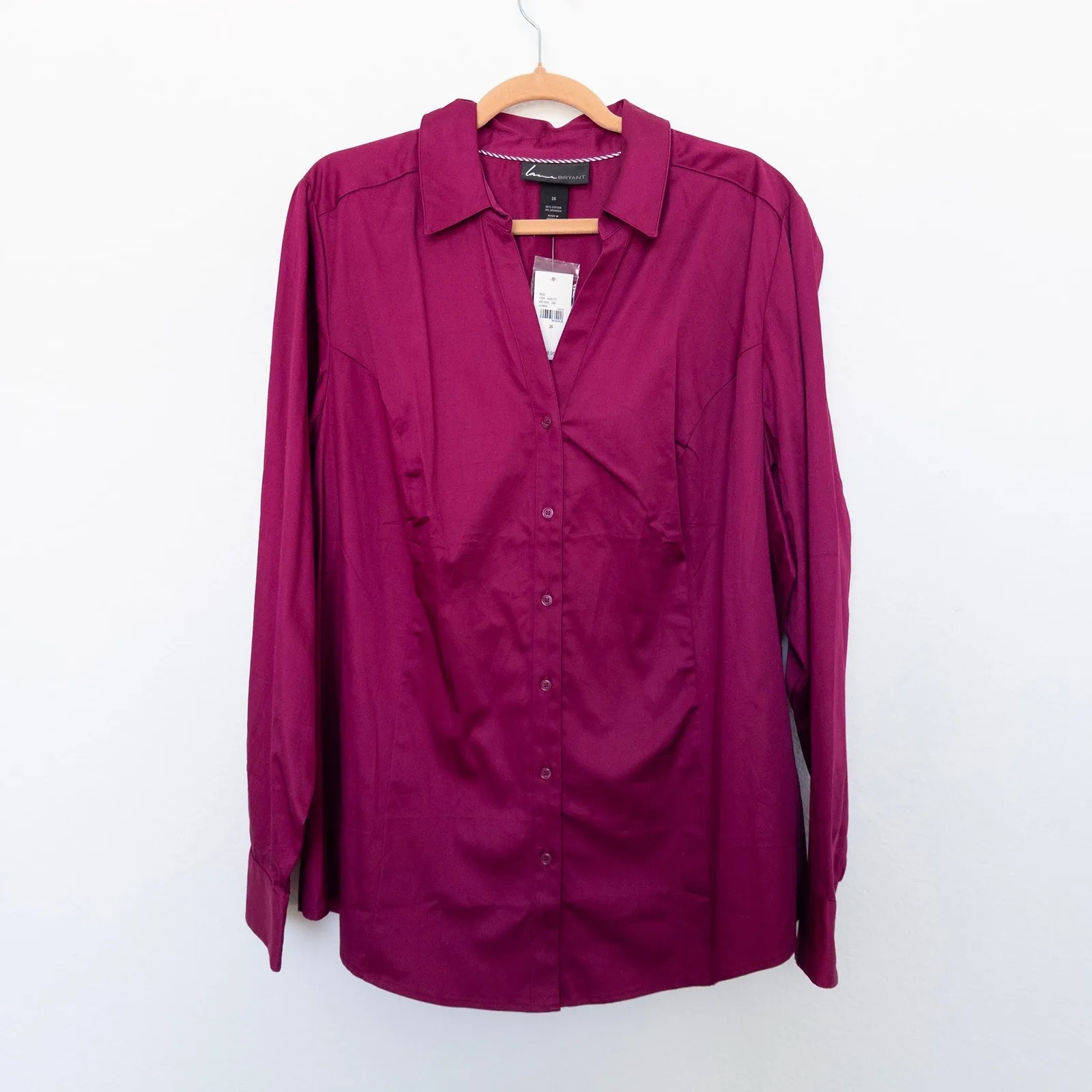 Lane Bryant Womens Shirt Size 26 Pink Stretch‎ Button Down Long Sleeve Career - Image 2