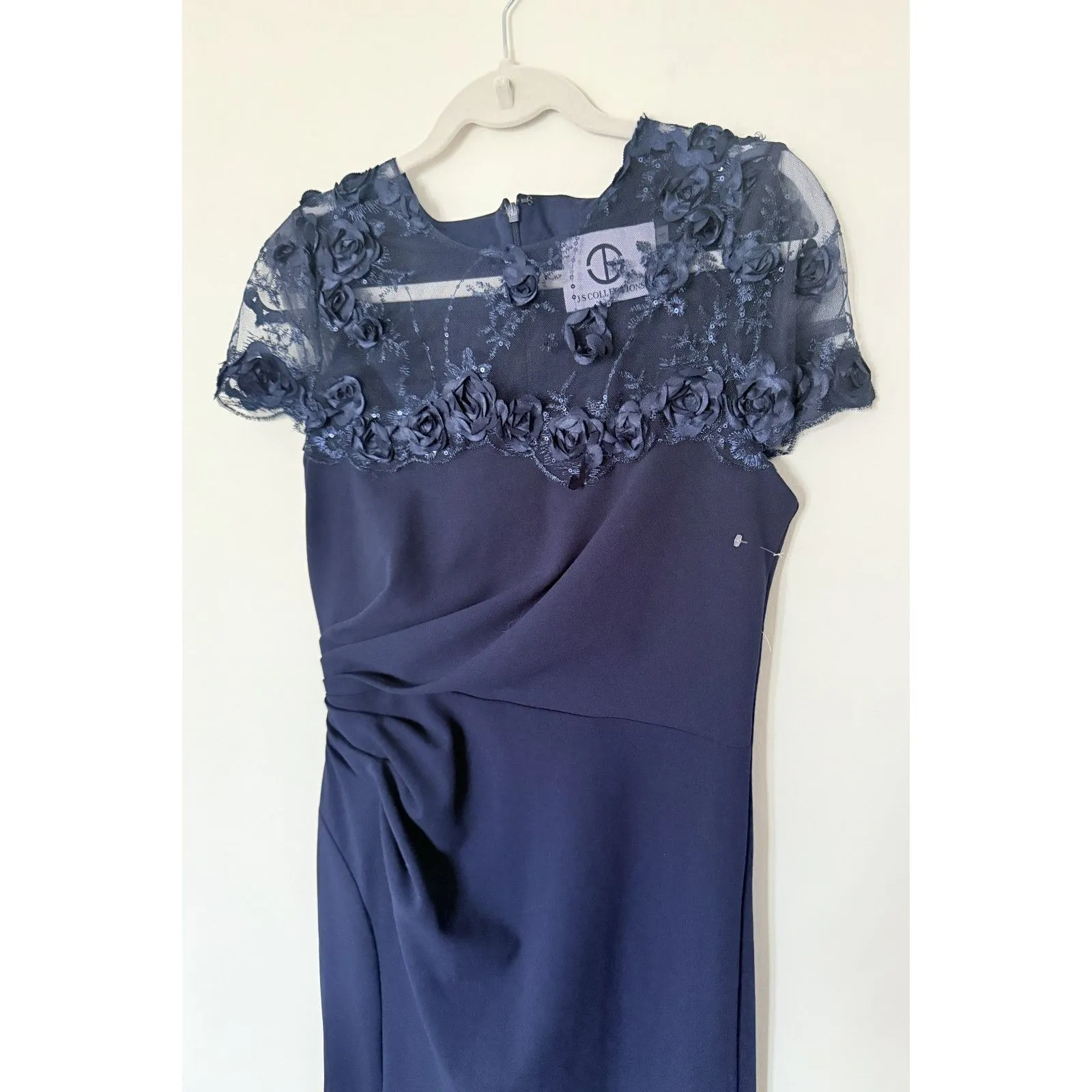 EUC J S Collections Laney Soutache Yoke Navy Maxy Slit Lined Gown Dress Sz 4 - Image 9