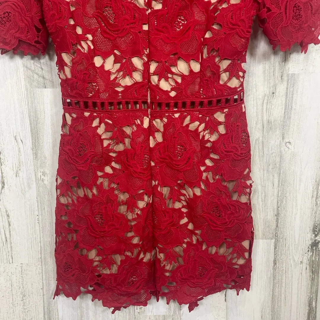 ASTR The Label Lace V-Neck Romper Red Nude size M Party Holiday Cocktail Cut Out - Image 10