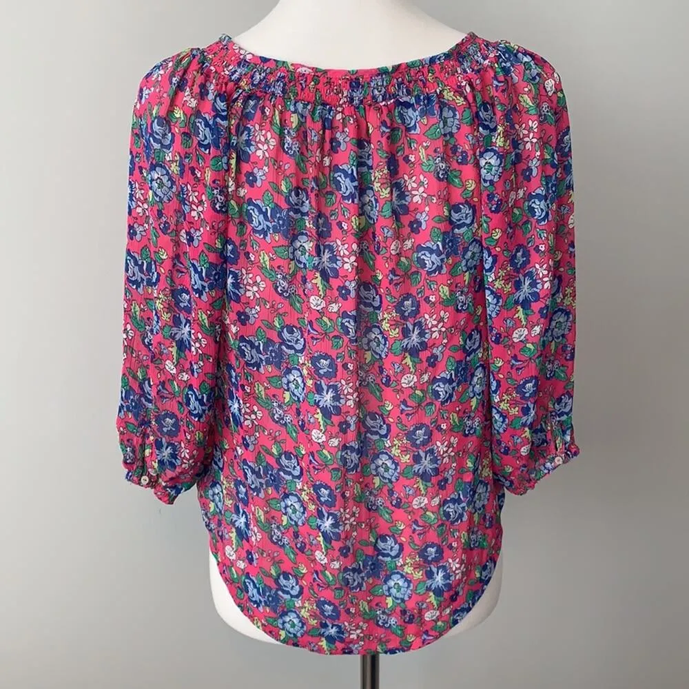 Abercrombie and Fitch Pink Floral Smocked Sheer Blouse Top Sz Small - Image 7