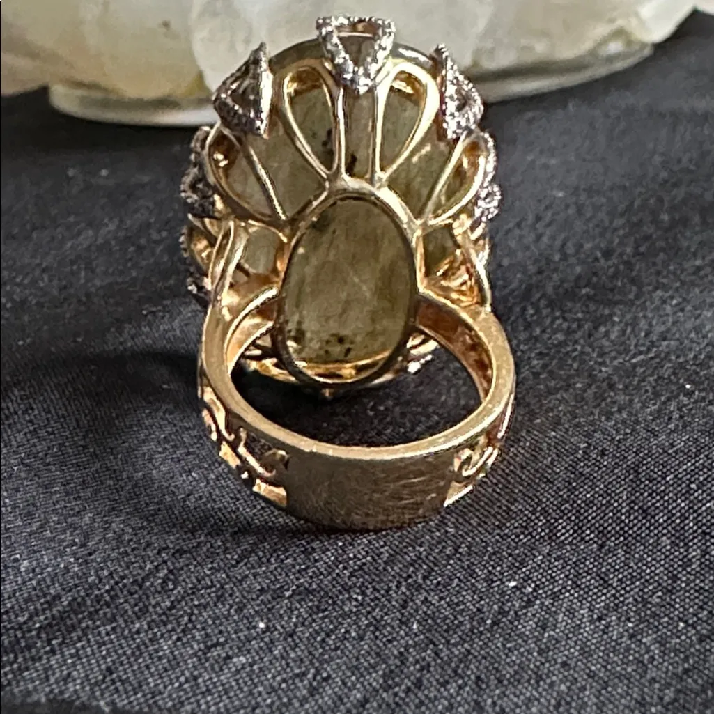 Rarities EUC genuine labradorite ring in 925 stamped sterling w/ vermeil overlay Blue Size 6 - Image 3