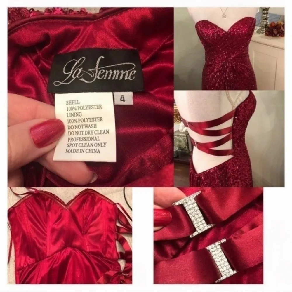 La Femme Red Sequin Strapless Formal Dress Prom Evening Gown Mermaid Size 4 - Image 10