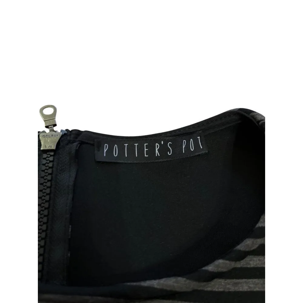 Potter's Pot Striped Crop Top Sleeveless Black & Gray Modern Casual Tank - Image 3