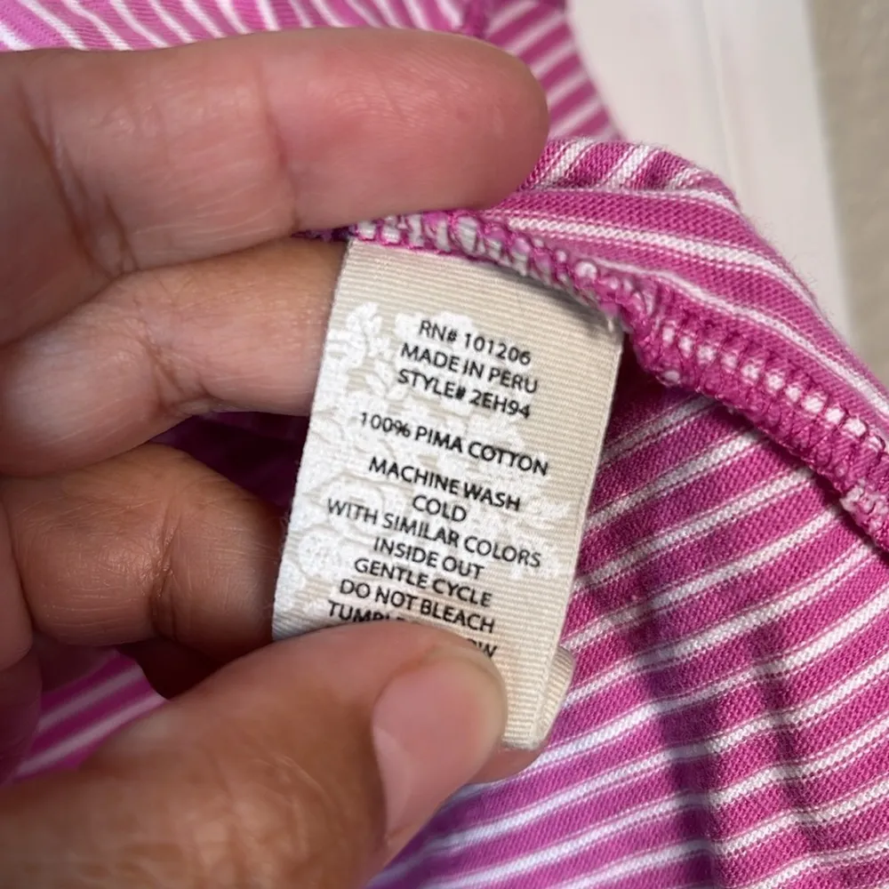 Soft Surroundings Pink Stripe Blouse Shirt S/S Shirt Barbie Large EUC #0530-OC - Image 8