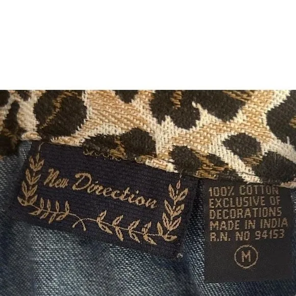 Vintage New Directions Women Medium Embroidery‎ Animal Print Blue Denim Jean - Image 4