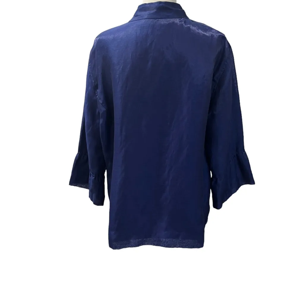 CHICO'S Women's Royal Blue Iridescent Linen Blend Blazer Chico's Size 3/16-18 - Image 8