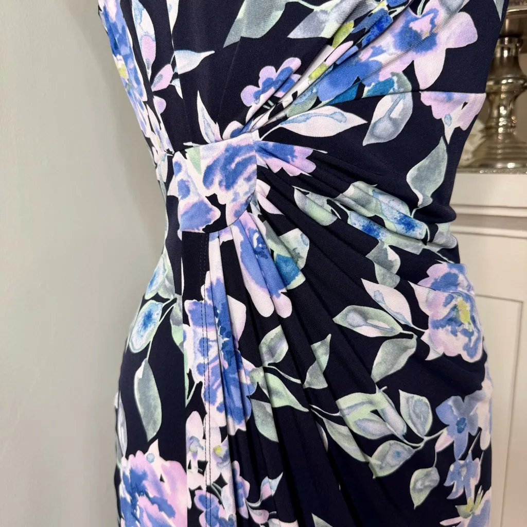 Connected Apparel Floral Ruched Sheath Dress Black Blue Size 8 - Image 5