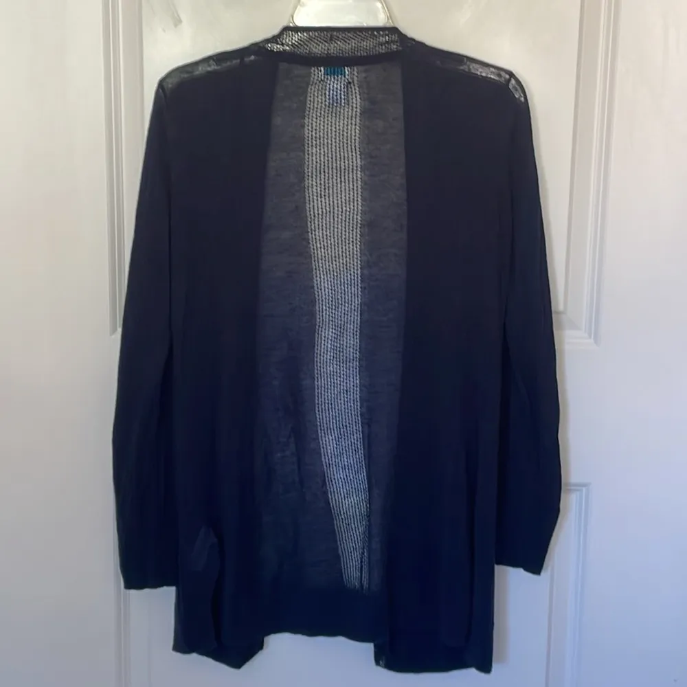 Sigrid Olsen Navy Blue Linen Blend Open Front Cardigan Medium - Image 2