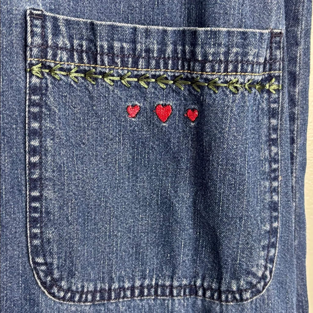 Bobbie Brooks Blue Denim Jumper Dress Embroidery Plaid Gingham Sz L Grandmacore Size L - Image 7