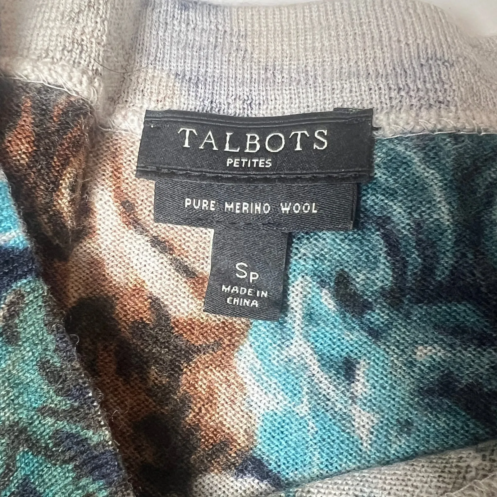 Talbots Petites Women's SP 100% Merino Wool Teal Brown Floral Sweater  Artcore - Image 5