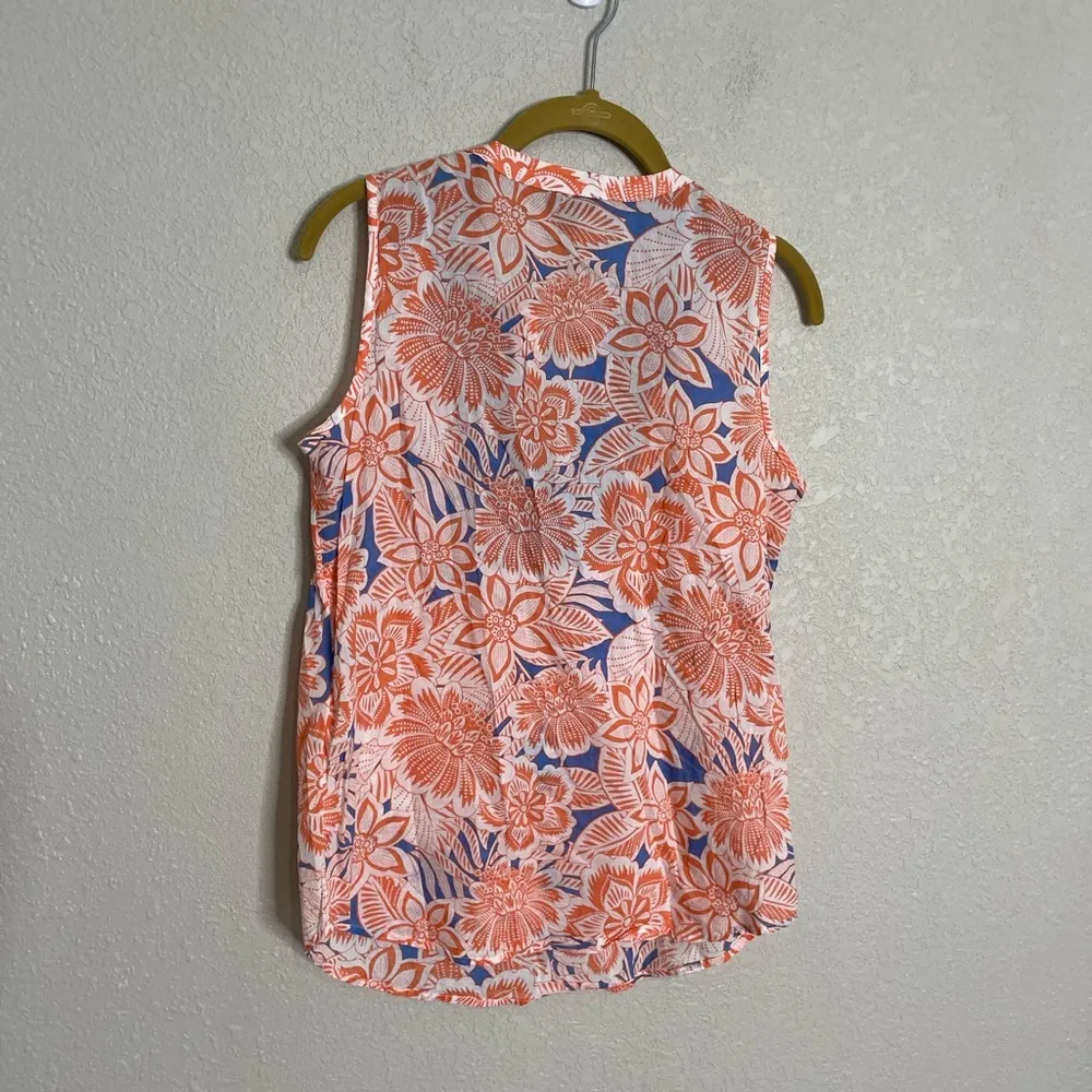 Talbots Blue Orange Embroidered Collar Tank Top XS - Image 5