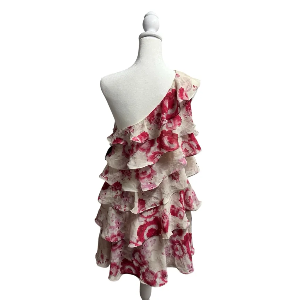 NEW Pearl Georgina Chapman Marchesa Ruffle One Shoulder Floral Mini Dress 8 NWT Pink - Image 3