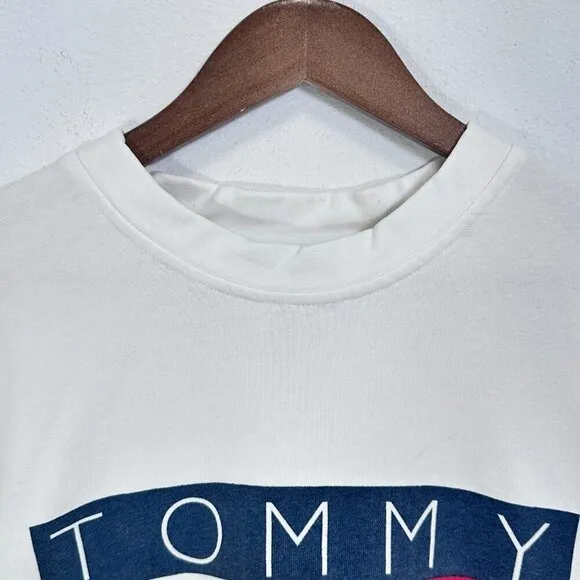 Tommy Hilfiger Vintage White Logo‎ Crewneck Sweatshirt 90s Y2K Unisex Size M - Image 6