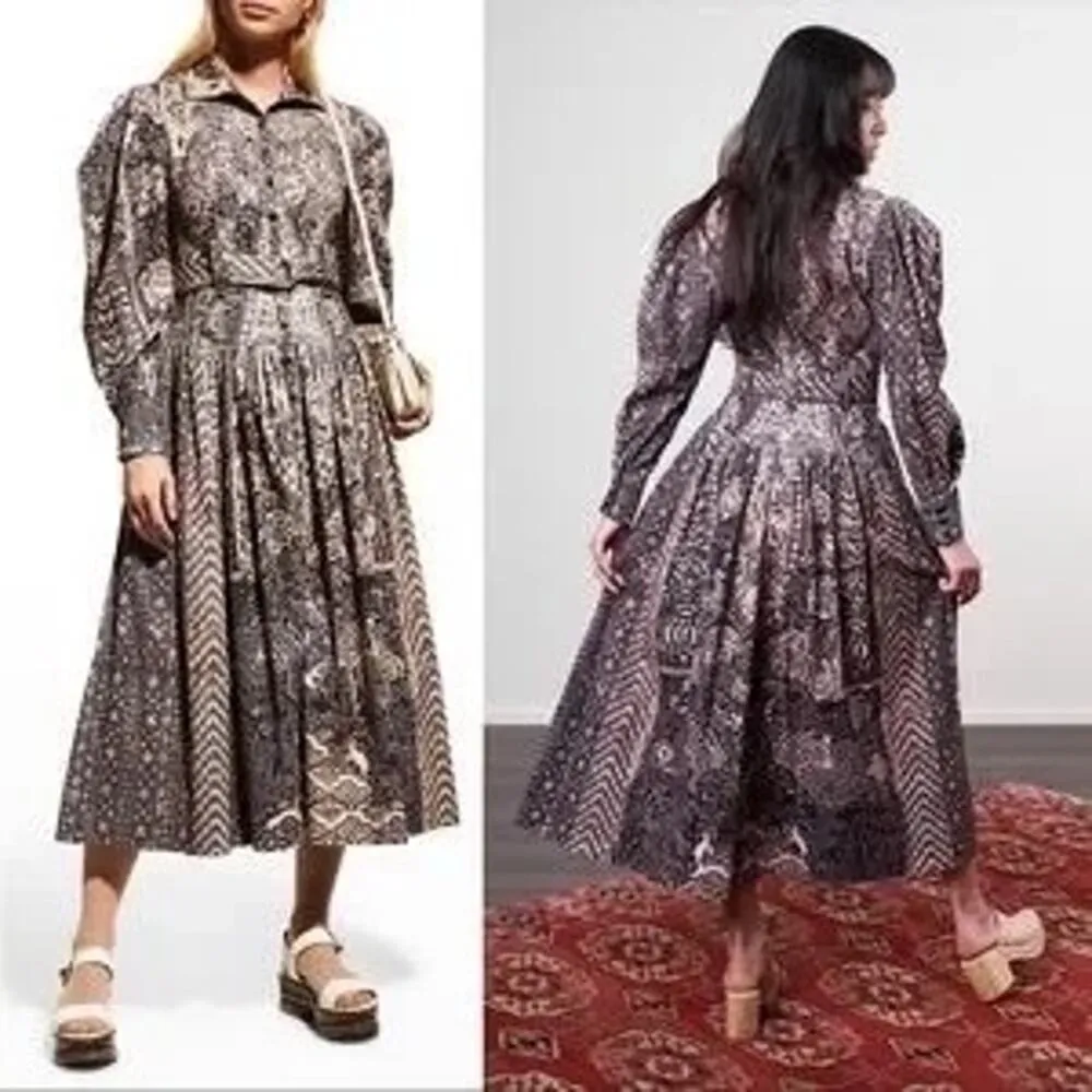 ULLA JOHNSON Lucinda Puff Sleeve Corduroy Button Collared Midi Dress Size 10 - Image 2