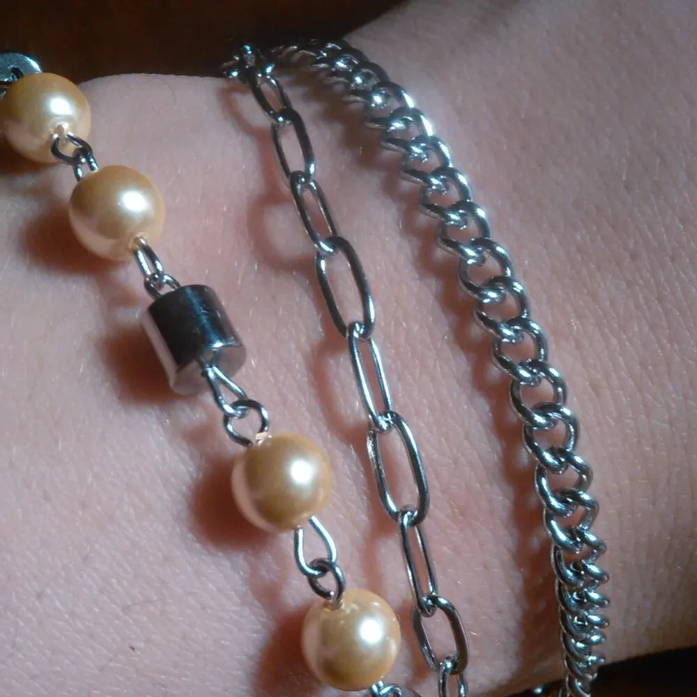 Golden Shell Pearl Stainless Steel Three Row Bracelet - Image 7